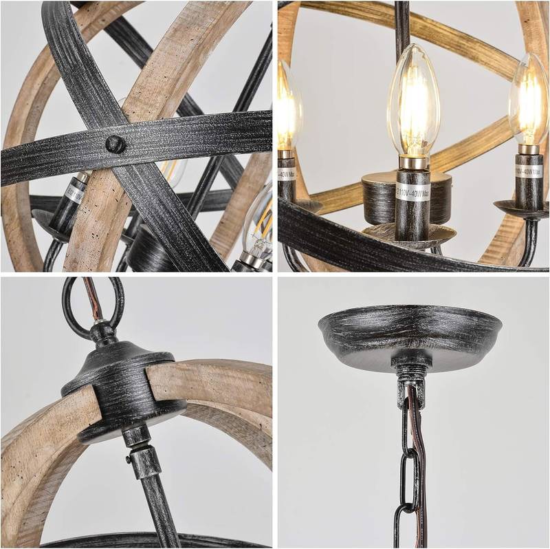 Rustic Farmhouse Chandelier – Adjustable Wood Lighting for Every Room