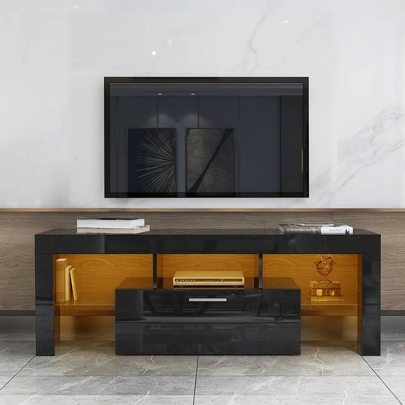 Chic LED TV Stand with Glass Shelves