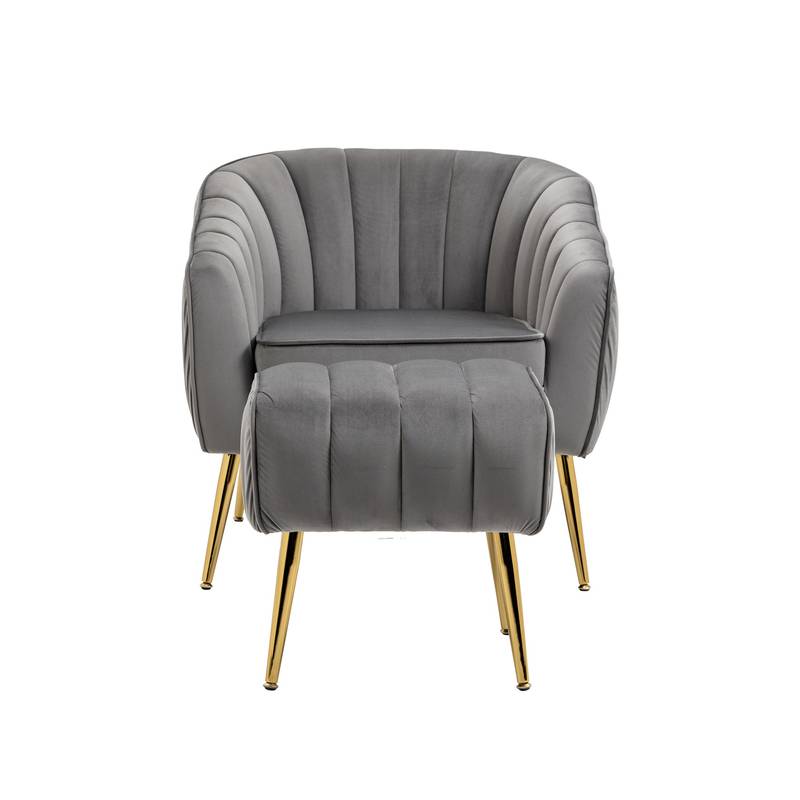 Chic Velvet Barrel Chair & Ottoman Set