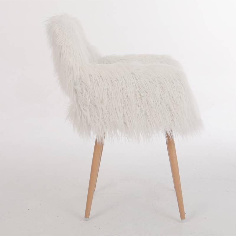 Chic White Faux Fur Makeup Chair with Metal Legs