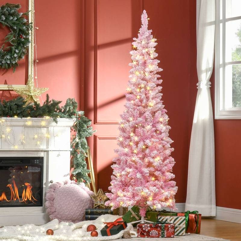 Charming Snowy Pencil Christmas Tree with Warm Lights