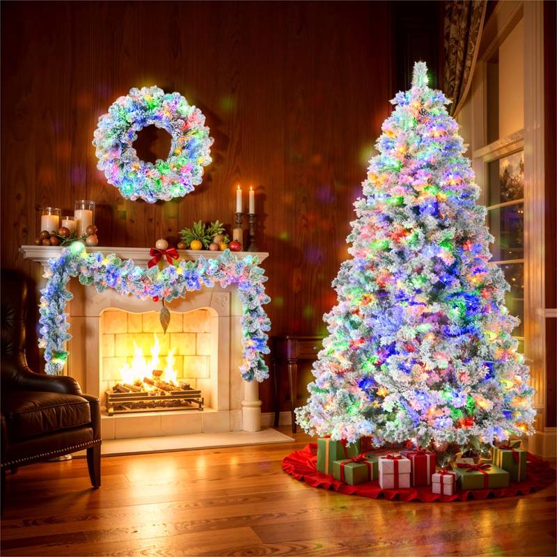 Festive Glow Flocked Christmas Tree Set