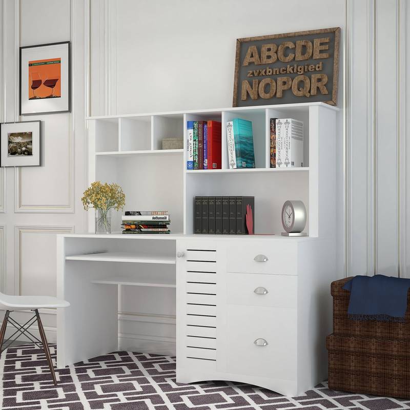 Charming White Home Office Desk with Hutch