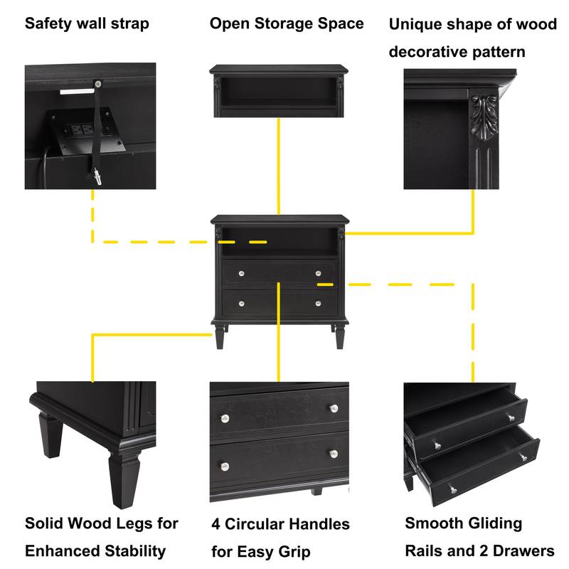 Farmhouse Charm Nightstand with Charging Station