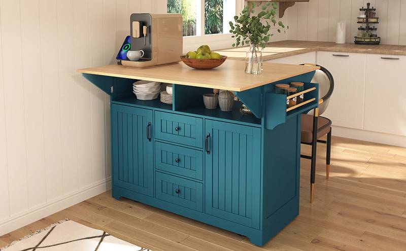 Versatile Rolling Kitchen Island with Drop Leaves and Power Outlet