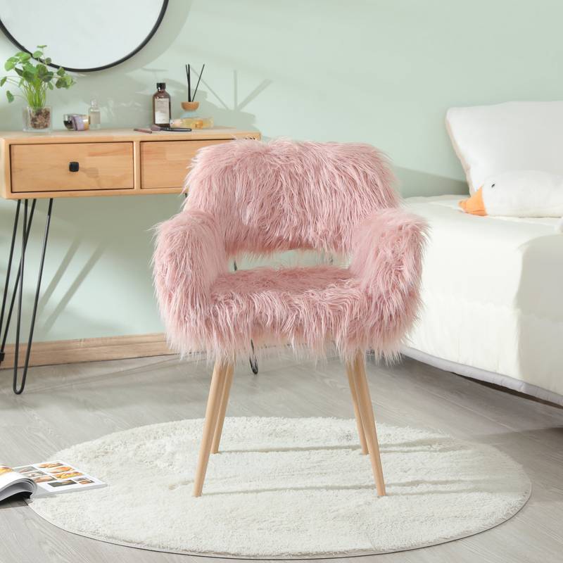 Chic Pink Faux Fur Makeup Chair