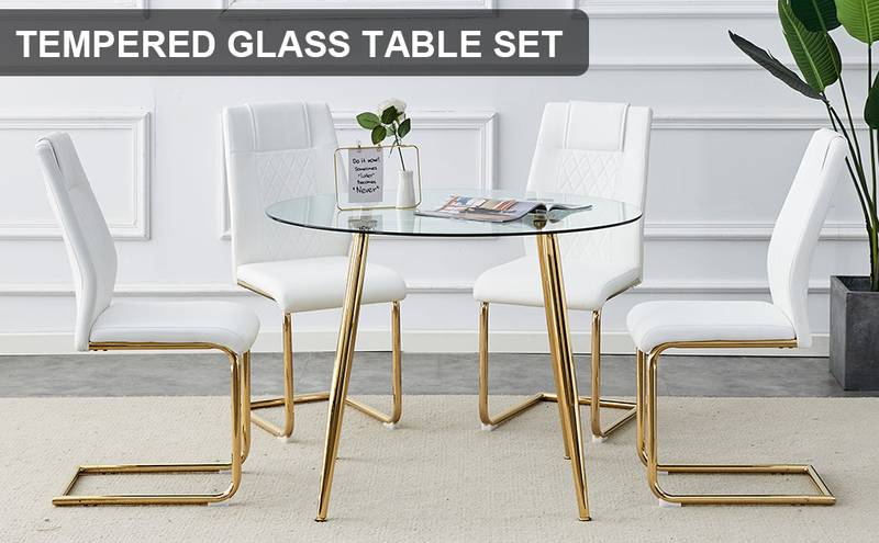 Chic Gold-Accent Dining Set with Cushioned Chairs