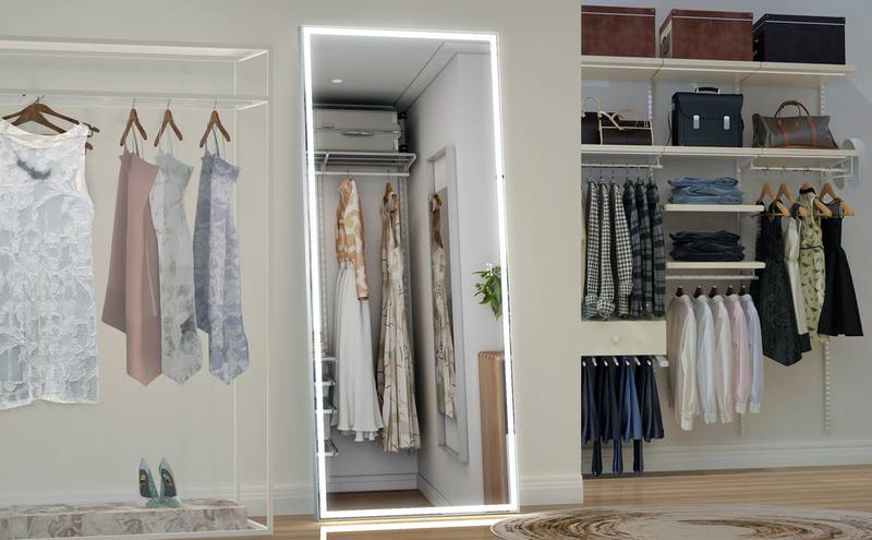 GlamGlow LED Bathroom Mirror: Illuminated Full-Body Reflection in Silver