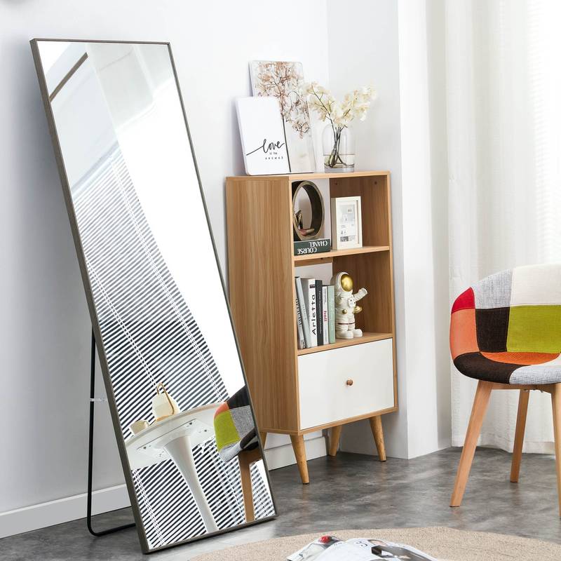 Chic Gray Full-Length Dressing Mirror