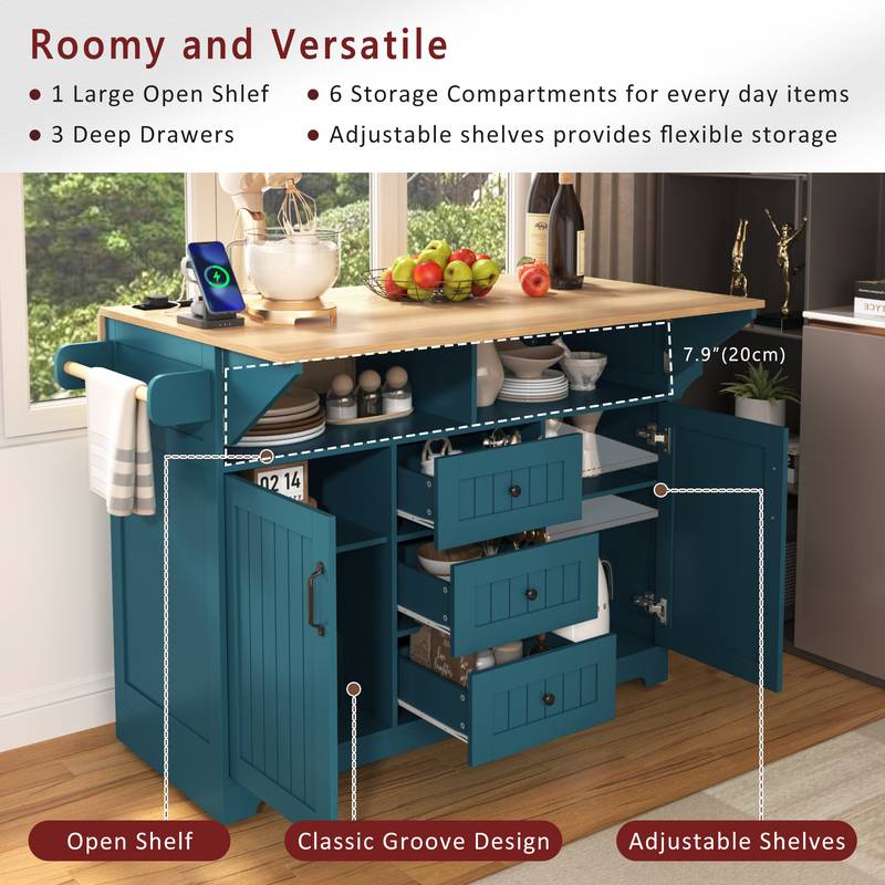 Versatile Rolling Kitchen Island with Drop Leaves and Power Outlet