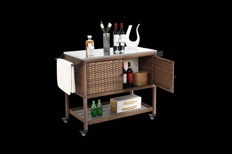 Rolling Rattan Wine Bar Cart - Perfect for Outdoor Parties!