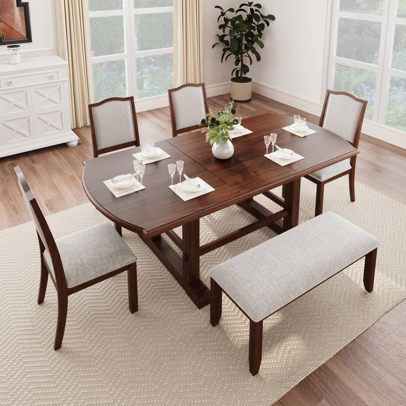 Expandable Cherry Dining Set with Stylish Seating