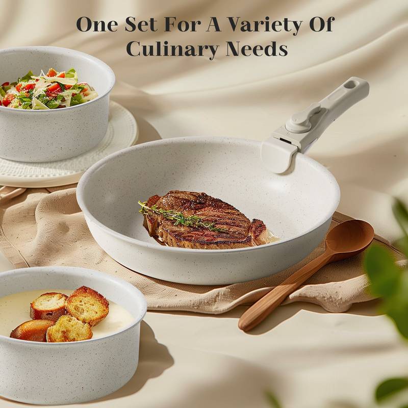 Versatile Nonstick Cookware Set with Detachable Handles