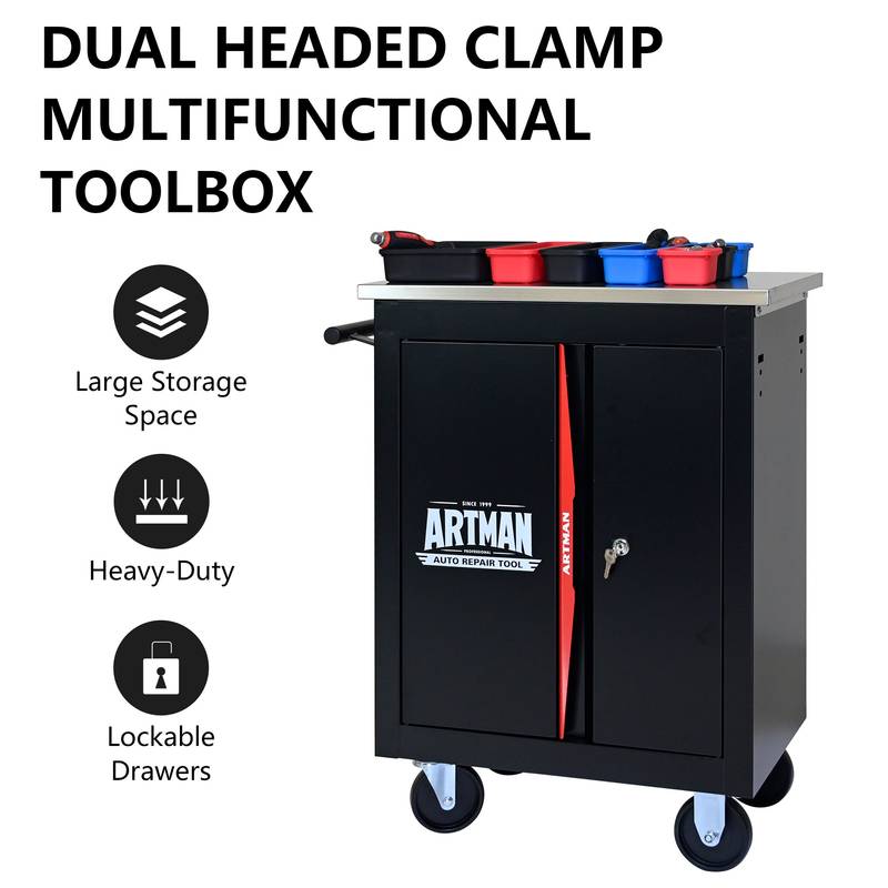 Versatile Double-Door Tool Cart - Black & Red
