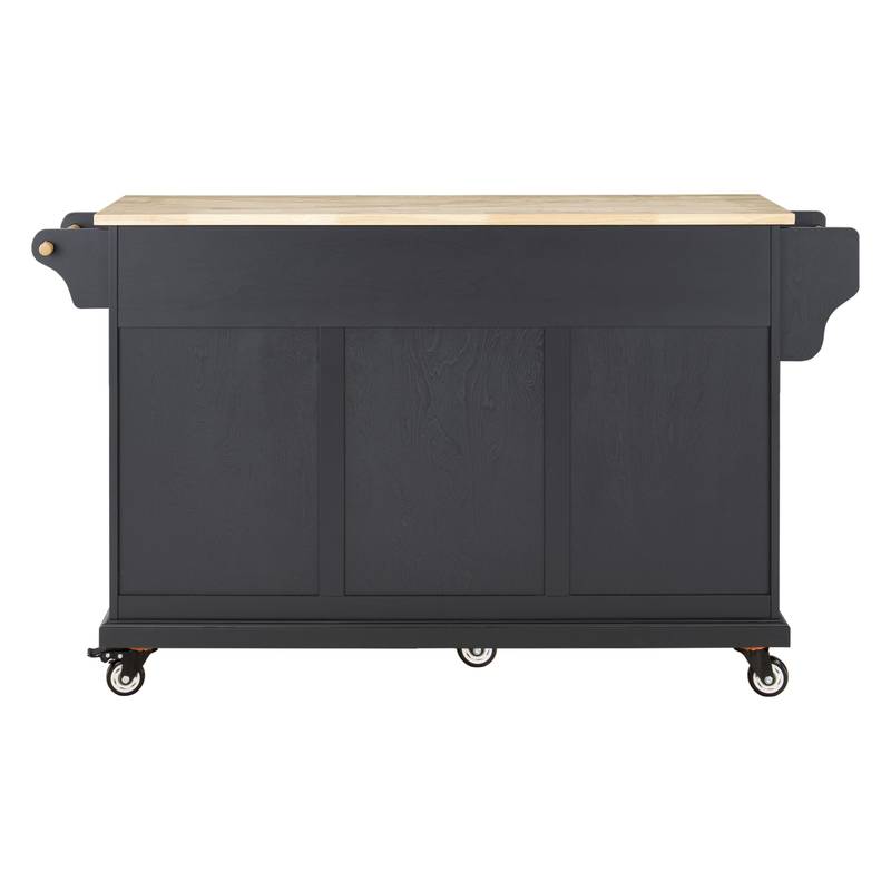 Versatile Kitchen Cart with Rubberwood Top and Ample Storage in Black
