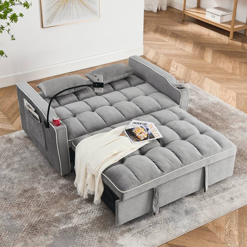 Chic Velvet Sofa Bed with USB Port and Swivel Stand