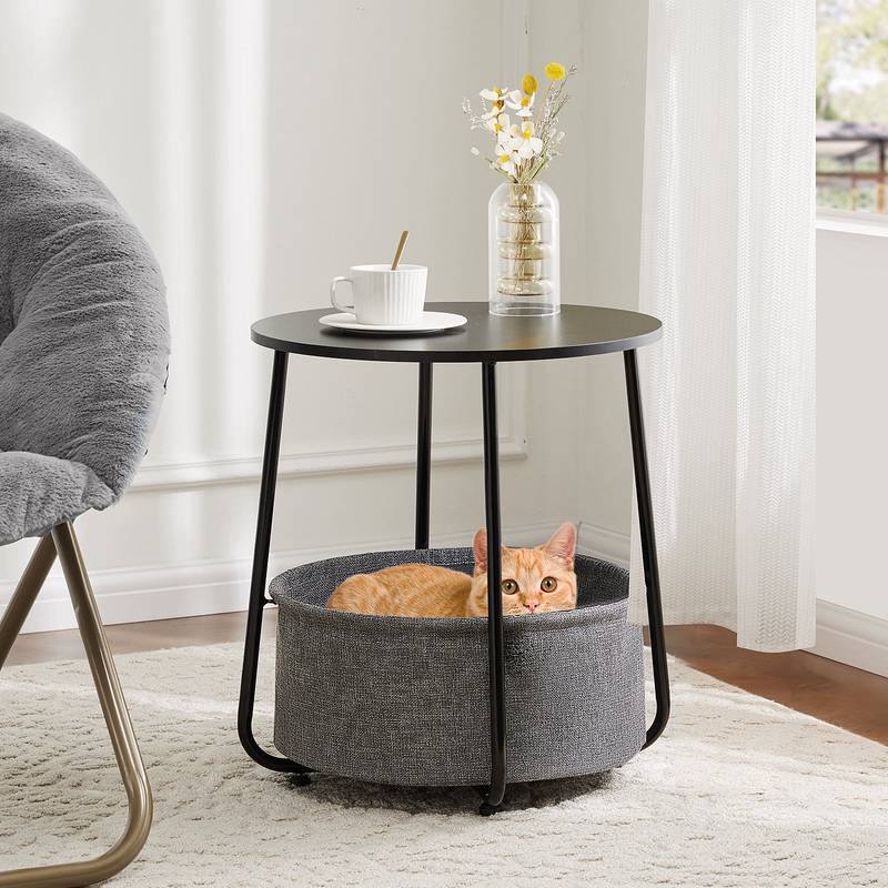 Chic Round Side Table with Fabric Basket