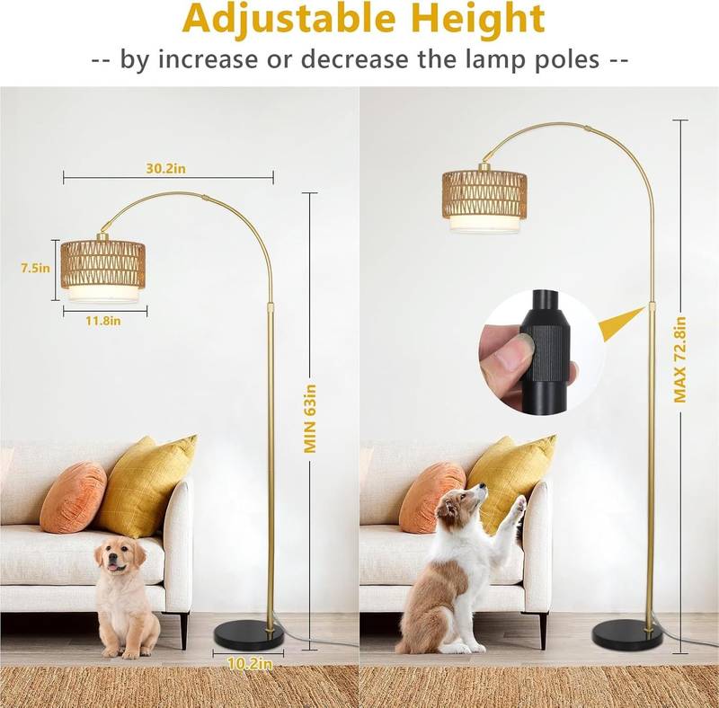 Cozy Rattan Arc Lamp with Remote & Dimming Features