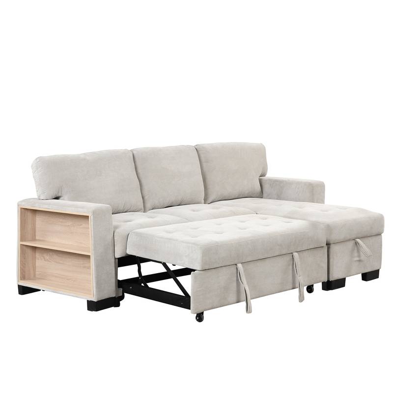 Chic Light Gray Chaise Lounge with Hidden Storage and USB Charger