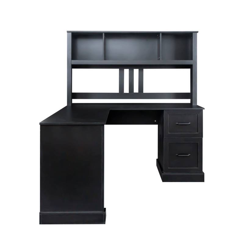 Chic Antiqued Black Home Office Desk with Hutch