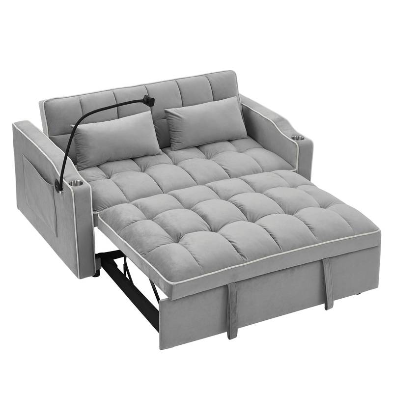 Chic Velvet Sofa Bed with USB Port and Swivel Stand