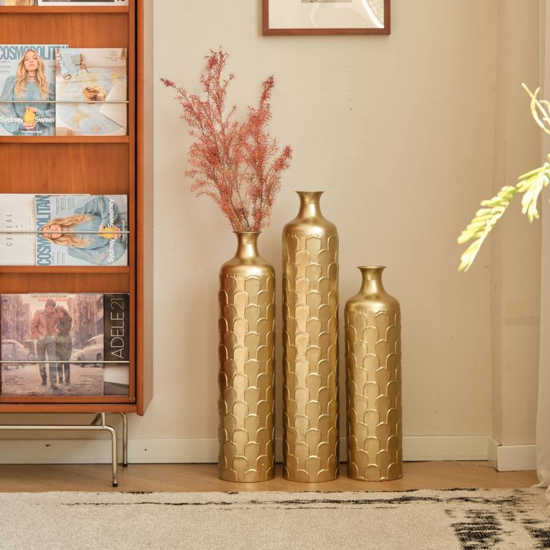Charming White Metal Vase Trio