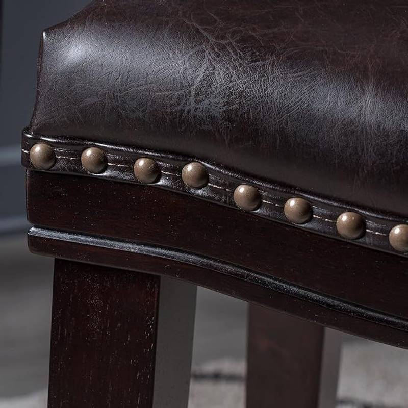 Chic Dark Brown Saddle Counter Stools with Nailhead Detail (Set of 2)