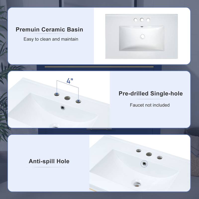 Navy Bliss Bathroom Vanity with Open Storage & Two Drawers