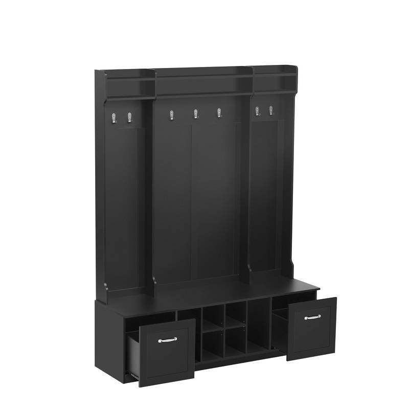 All-in-One Entryway Bench with Coat Rack & Storage