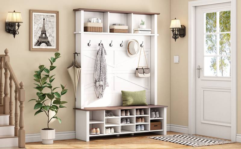 Rustic Charm Hall Tree and Shoe Bench