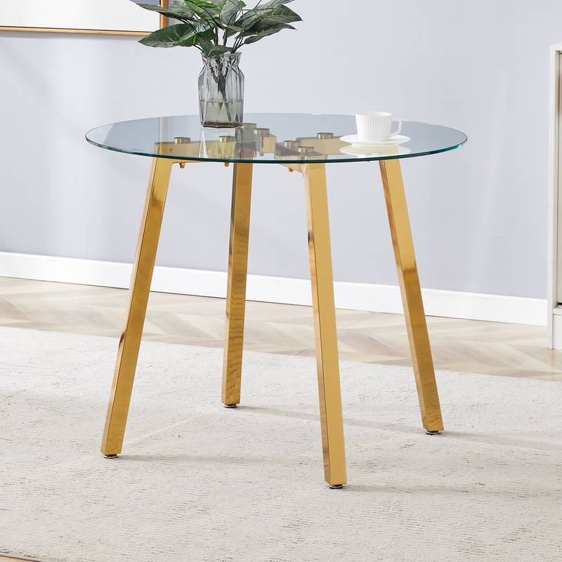 Chic Gold-Base Round Glass Dining Table
