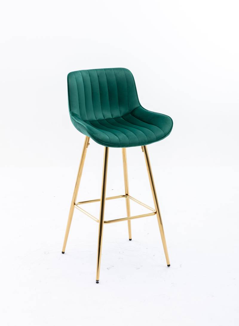 Chic Green Velvet Bar Stools with Gold Legs - Set of Two