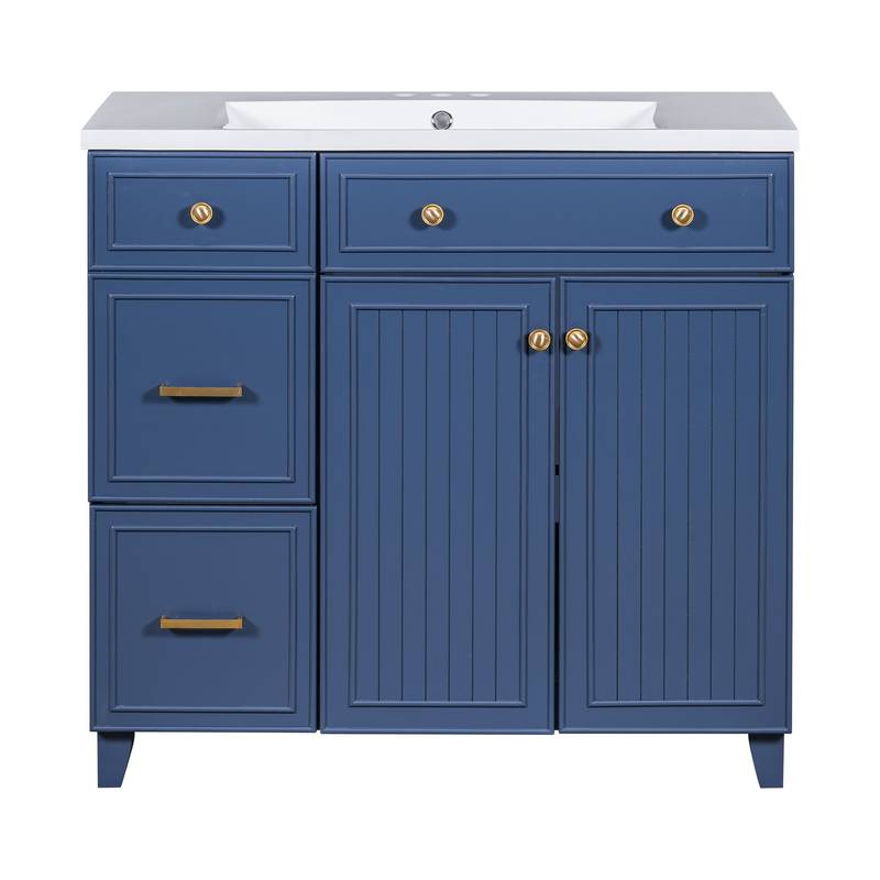 Navy Elegance Bathroom Vanity with Soft-Close Doors and Resin Sink