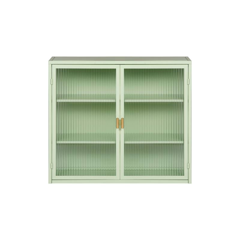 Mint Green Modern Wall Cabinet with Glass Doors