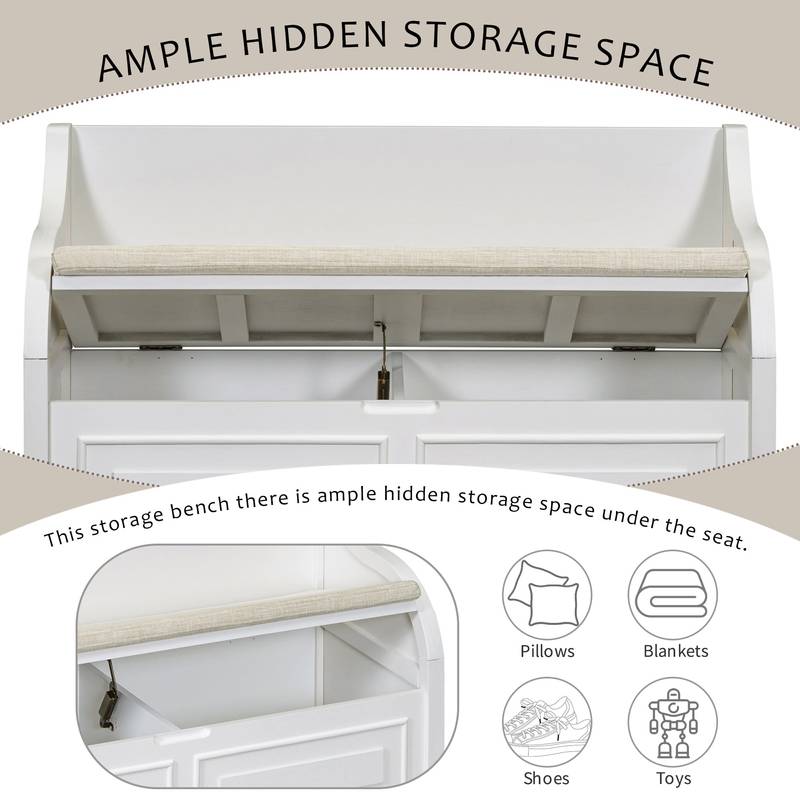 Rustic Charm Storage Bench with Safety Hinge