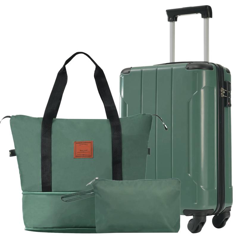 Adventure Ready Luggage Set - Green Carry-On Suitcases with Wheels and TSA Lock