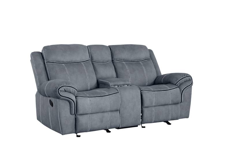 Cozy Gray Velvet Glider Loveseat with Console