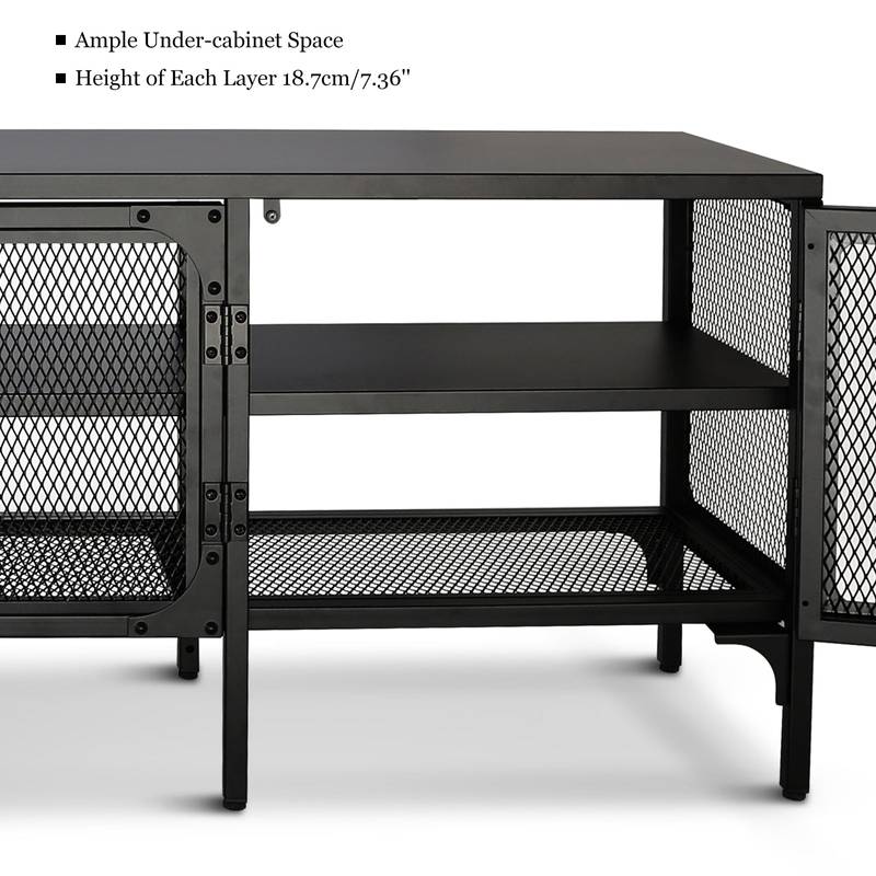 Sleek Metal TV Stand with Stylish Mesh Doors and Ample Storage