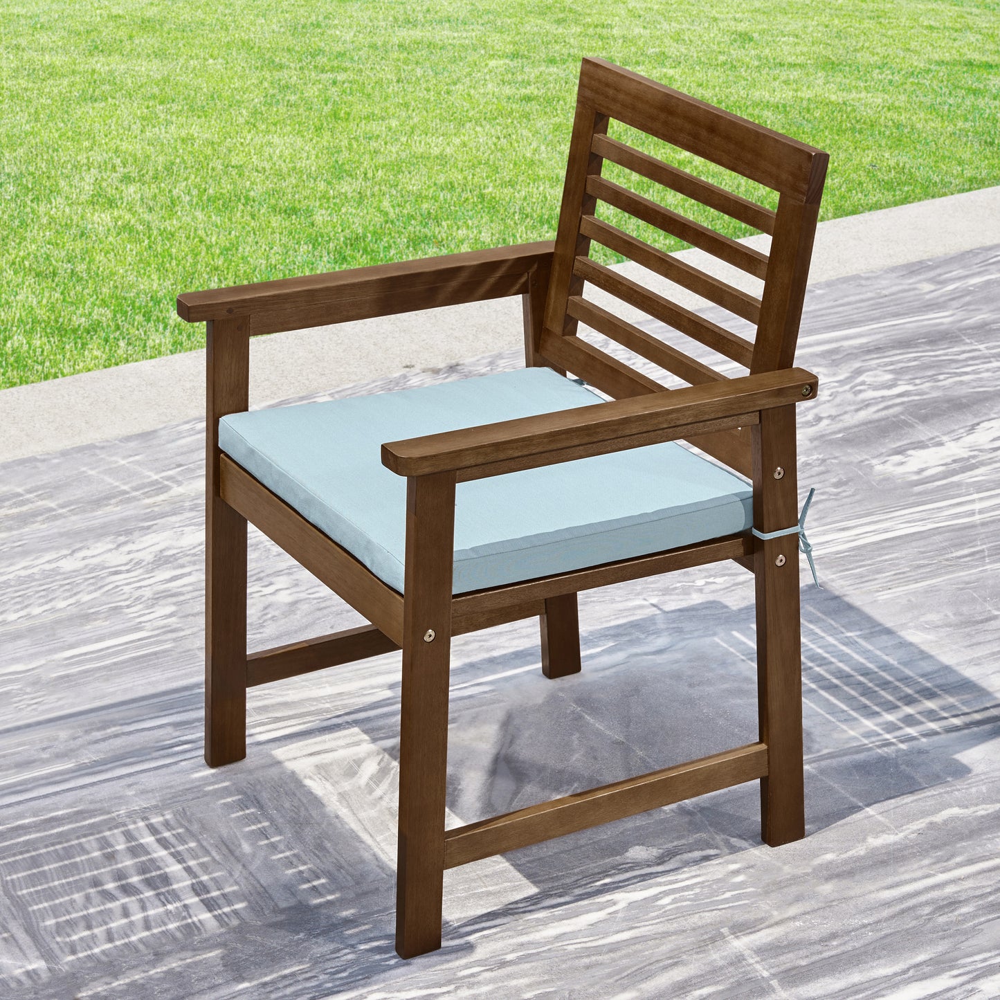 2 Brown Slatted Patio Dining Armchairs