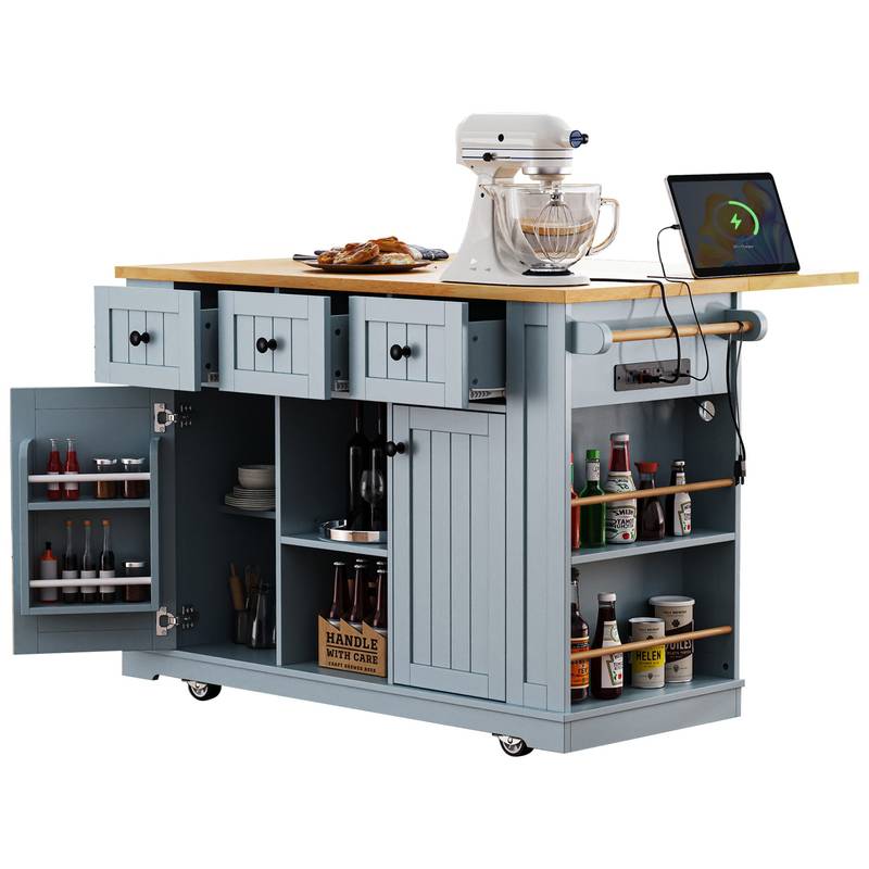 Versatile Rolling Kitchen Island with Drop Leaf & Storage