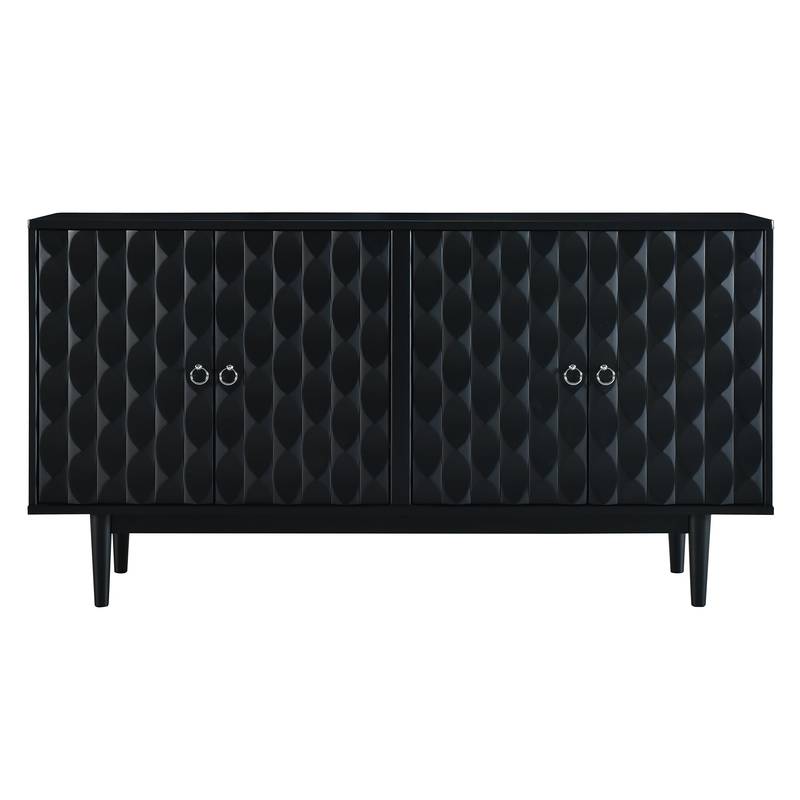 Sleek Black Sideboard with Stylish Curved Doors and Silver Handles