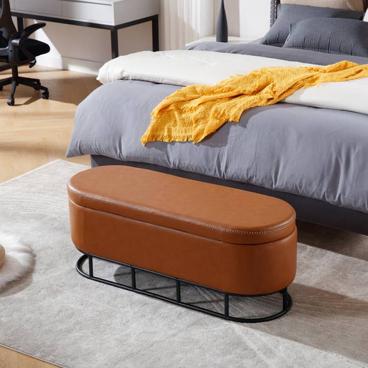 Chic Oval Storage Bench – Cozy Ottoman with Metal Legs
