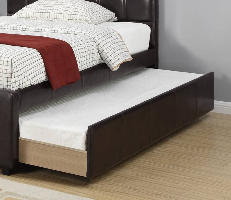 Cozy Espresso Faux Leather Bed with Trundle for Kids