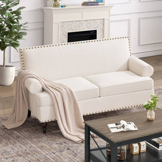 Cozy Mid Century Loveseat - Chic Beige Sofa for Small Spaces