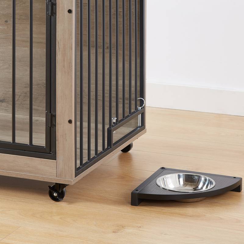 Chic Pup Crate Table with Rotating Bowl and Wheels