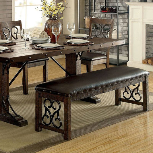 Rustic Walnut Leatherette Dining Bench