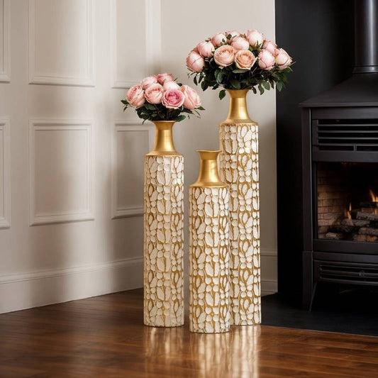 Golden Elegance: Vintage Floor Vase Set