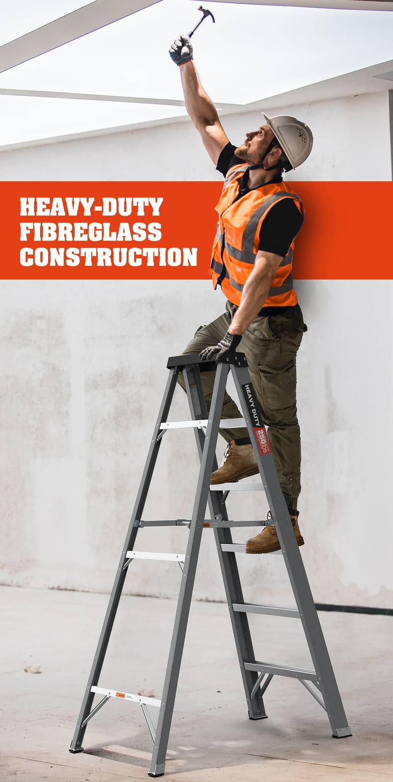 Sturdy Gray Fiberglass Step Ladder