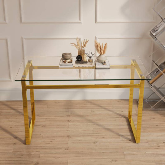 Sleek Glass Dining Table with Chic Gold Legs