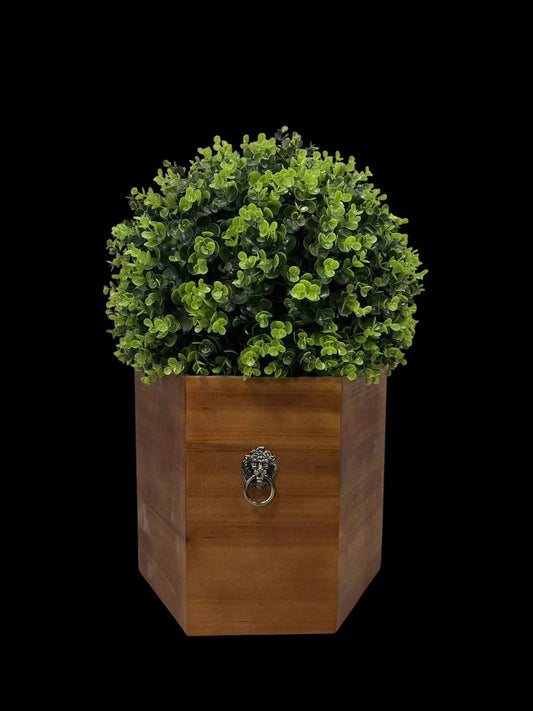 Charming Faux Topiary in Rustic Redwood Pot